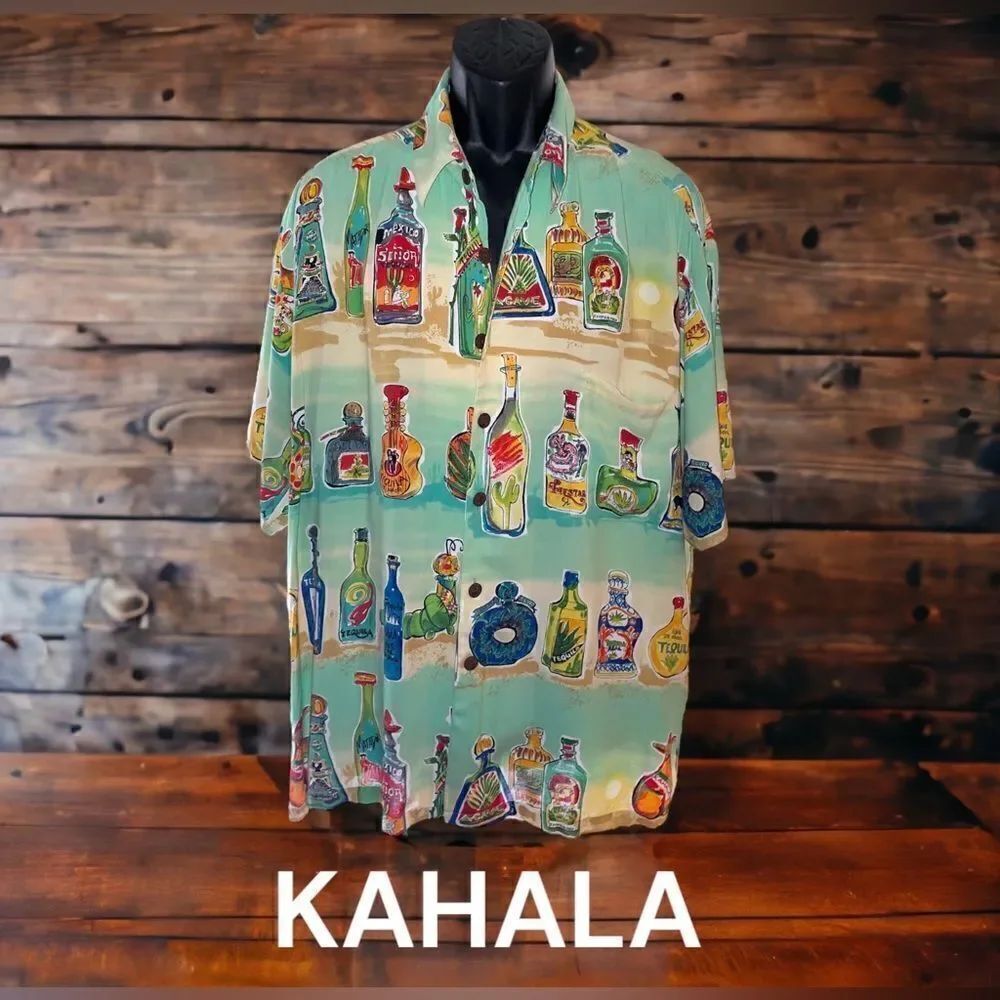 KAHALA l Mens SS Shirt l “Tequila Shirt” l Rayon l Pocket l XL l EUC